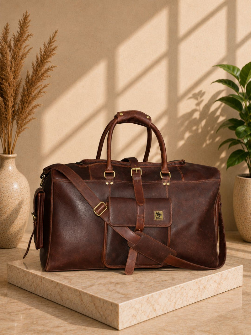 Genuine Leather Oil Pull-up Luxurious Travel Duffle Bag