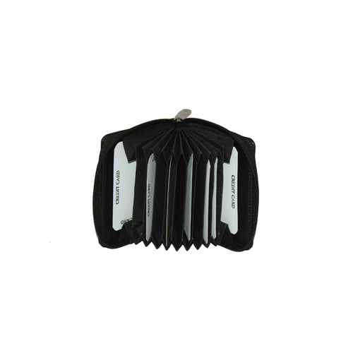 GENUINE LEATHER ZIP CLOSURE CARD CASE FOR ACCOMODATING MULTIPLE CARDS