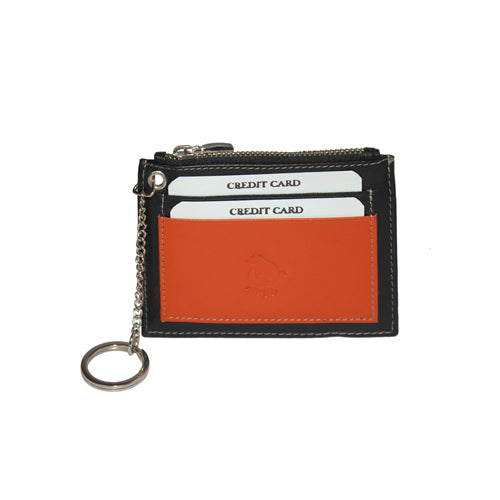 GENUINE LEATHER CARD CASE WITH ZIP POUCH AND KEY RING
