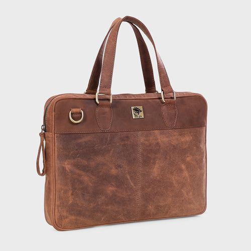 Genuine Leather Office Bag - Oil Pullup Leather , With Adjustable Shoulder Strap , With 13 " Laptop Compartment