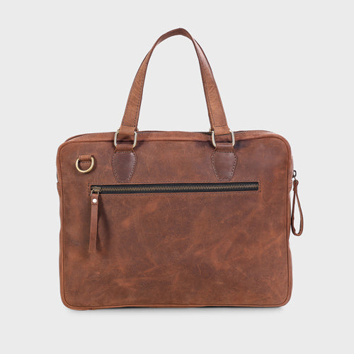 Genuine Leather Office Bag - Oil Pullup Leather , With Adjustable Shoulder Strap , With 13 " Laptop Compartment