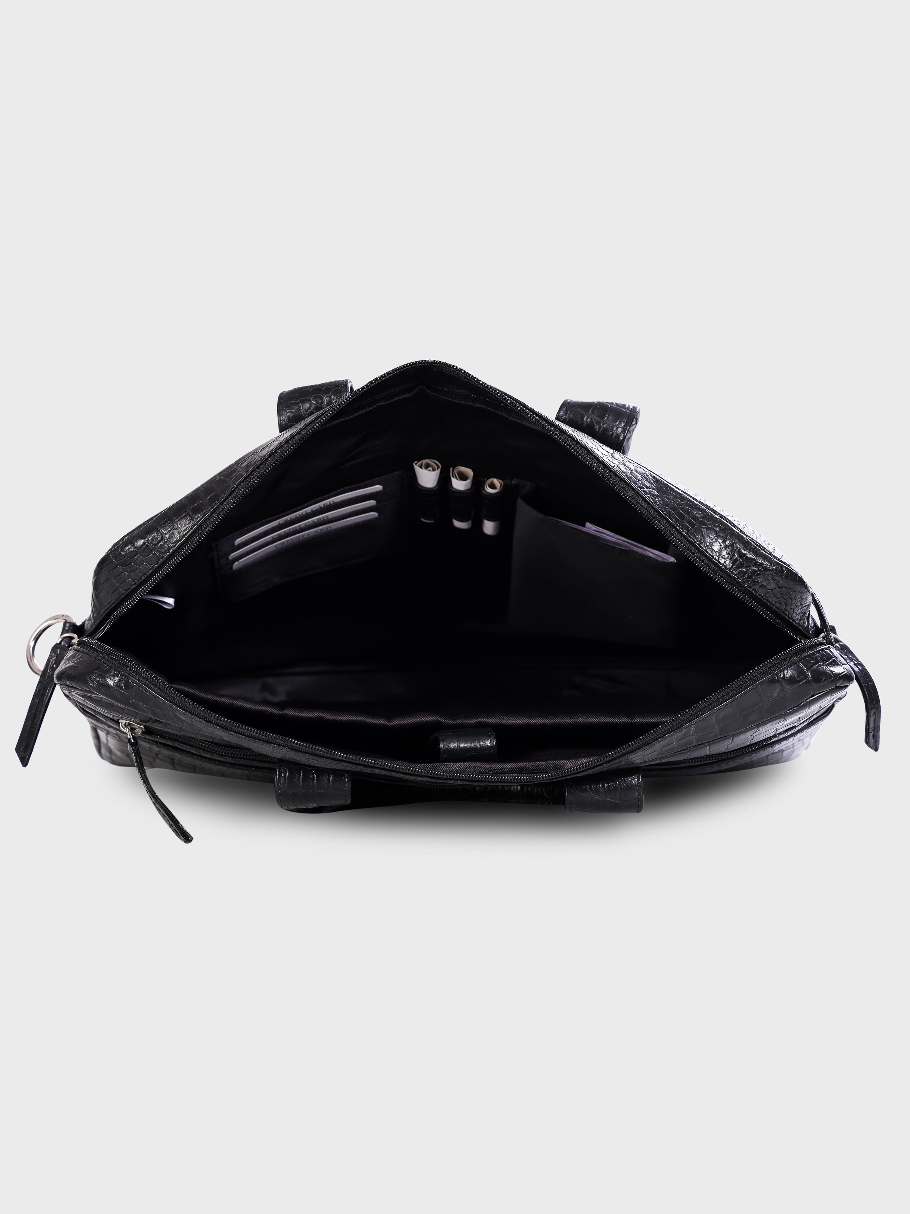 Genuine Leather Office Bag - Crocodile Embossed Print Leather Portfolio , With Adjustable Shoulder Strap , Can Accommodate 15 " Laptop