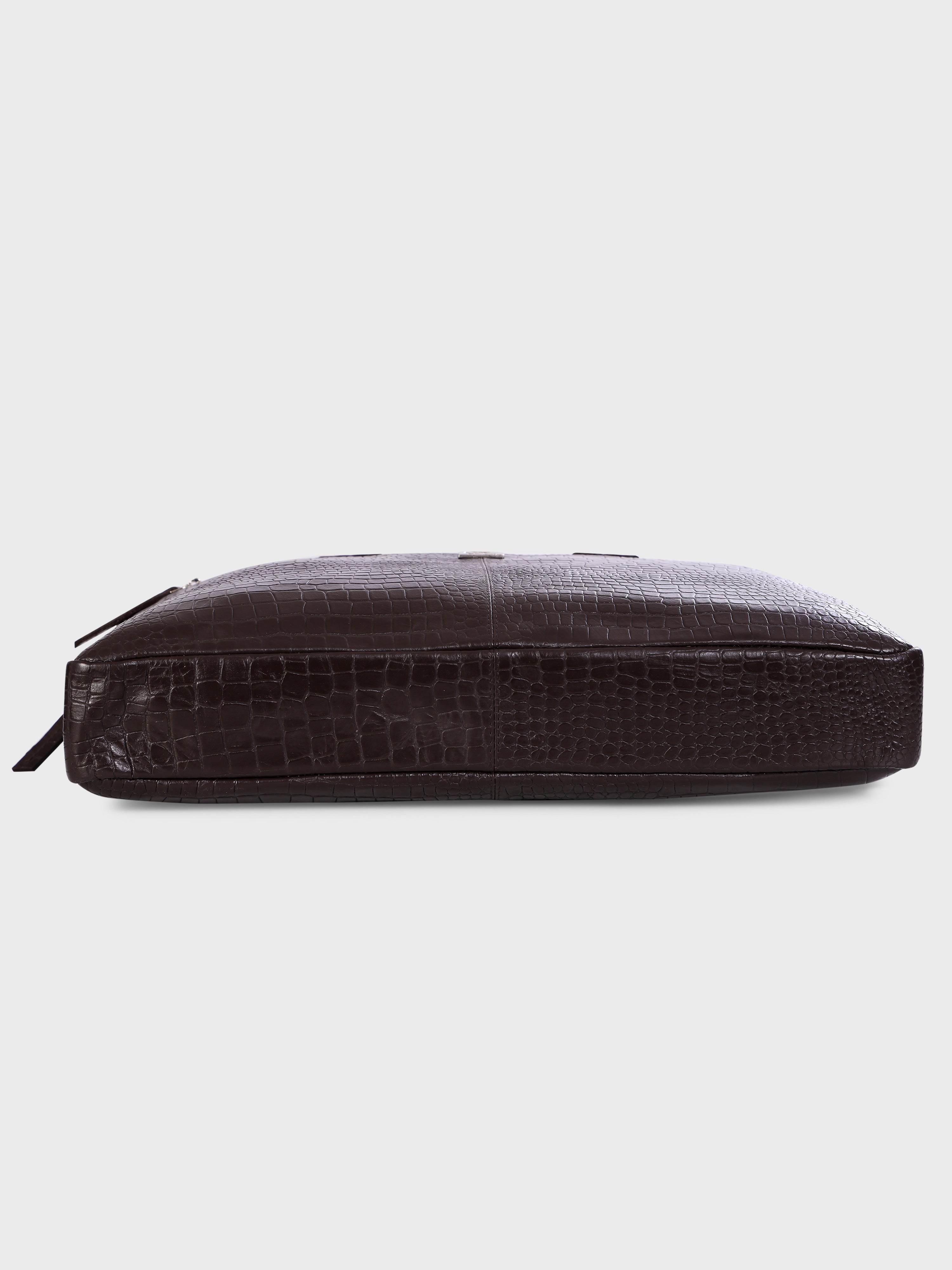Genuine Leather Office Bag - Crocodile Embossed Print Leather Portfolio , With Adjustable Shoulder Strap , Can Accommodate 15 " Laptop
