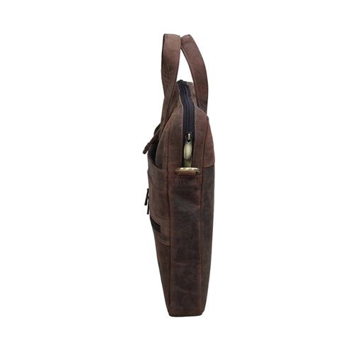 Genuine Leather Office Bag - Oil Pullup Leather , With Adjustable Shoulder Strap , With 14 " Laptop Compartment