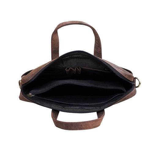 Genuine Leather Office Bag - Oil Pullup Leather , With Adjustable Shoulder Strap , With 14 " Laptop Compartment