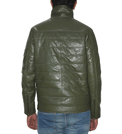 Genuine Leather Quilted Luxurious Men's Jacket Color Olive