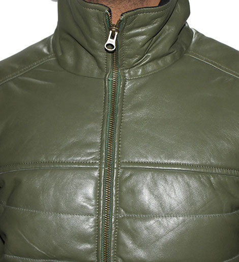 Genuine Leather Quilted Luxurious Men's Jacket Color Olive