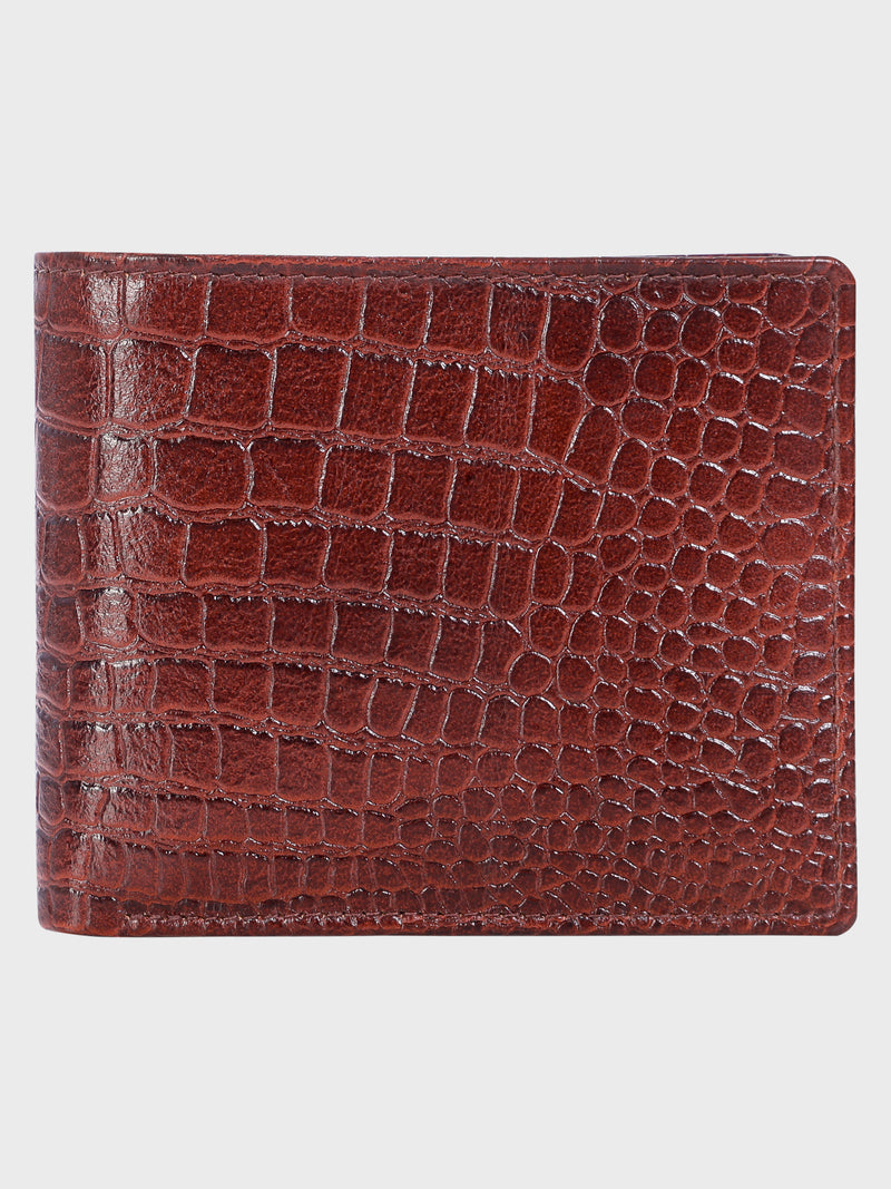 We-Go Genuine Leather Wallet for Men – Croco Print Bifold Slim Wallet - Brown