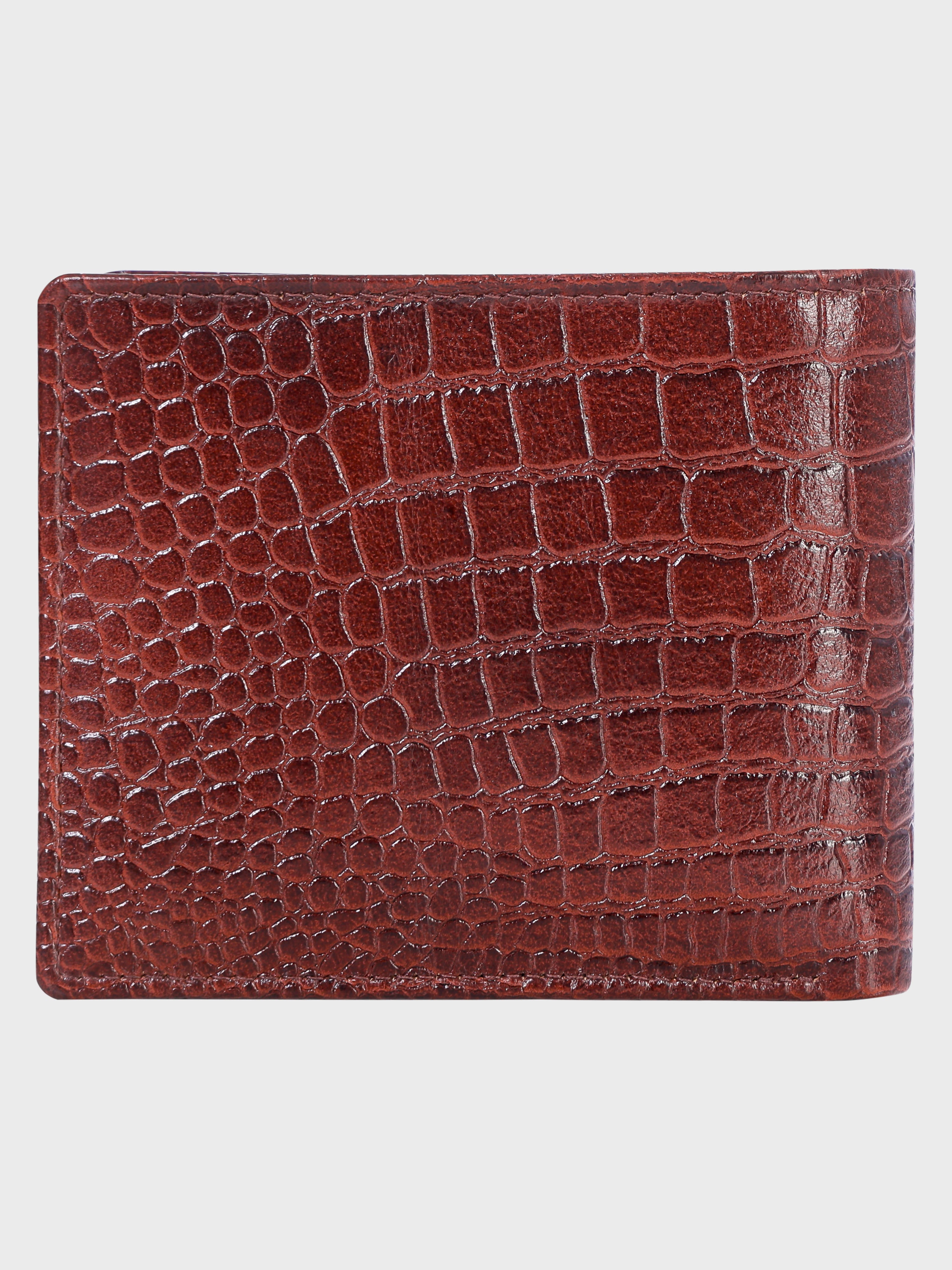 We-Go Genuine Leather Wallet for Men – Croco Print Bifold Slim Wallet - Brown