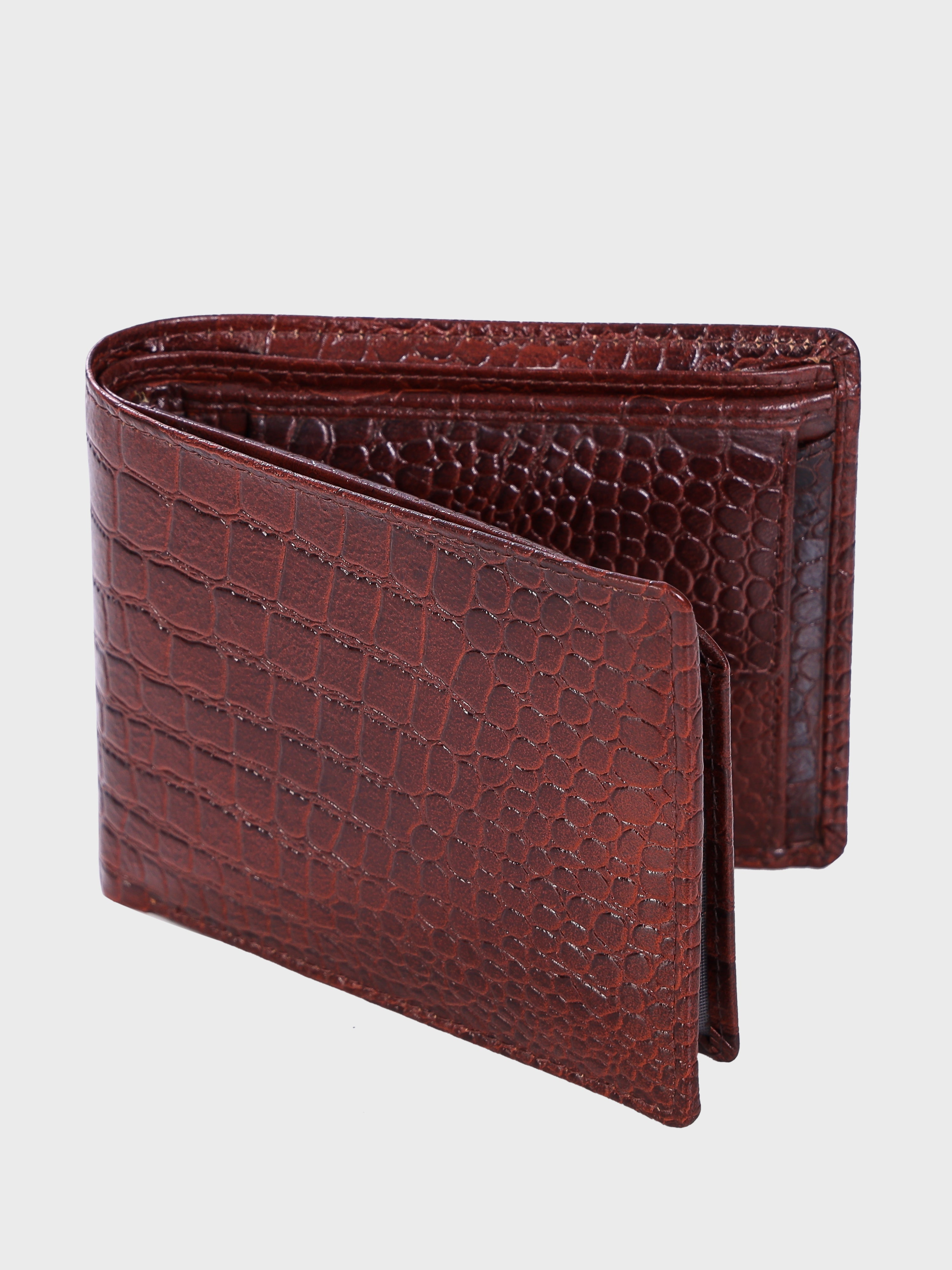 We-Go Genuine Leather Wallet for Men – Croco Print Bifold Slim Wallet - Brown