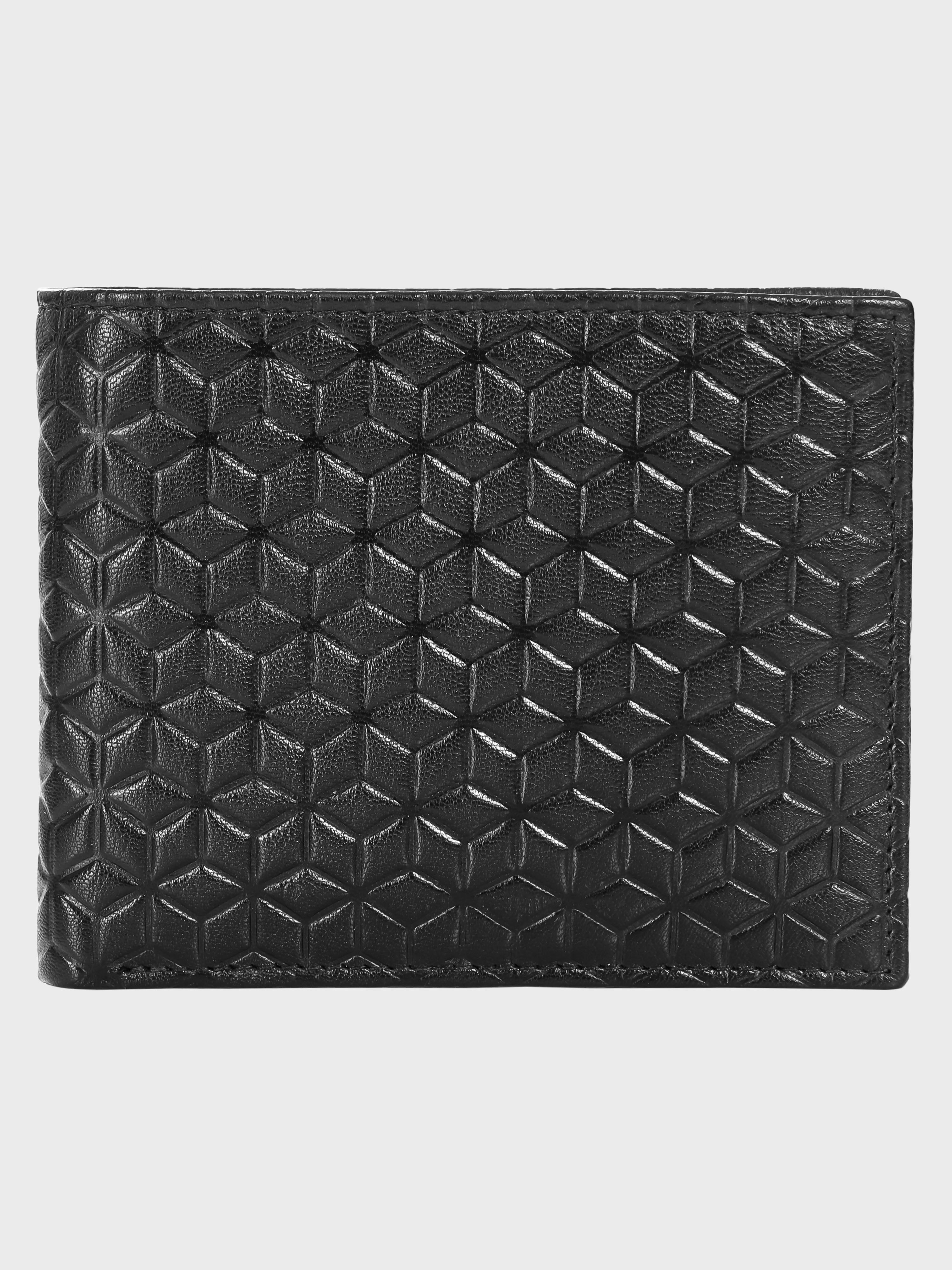 Genuine Leather - Hexagon Print Embossed - Men Leather Wallet