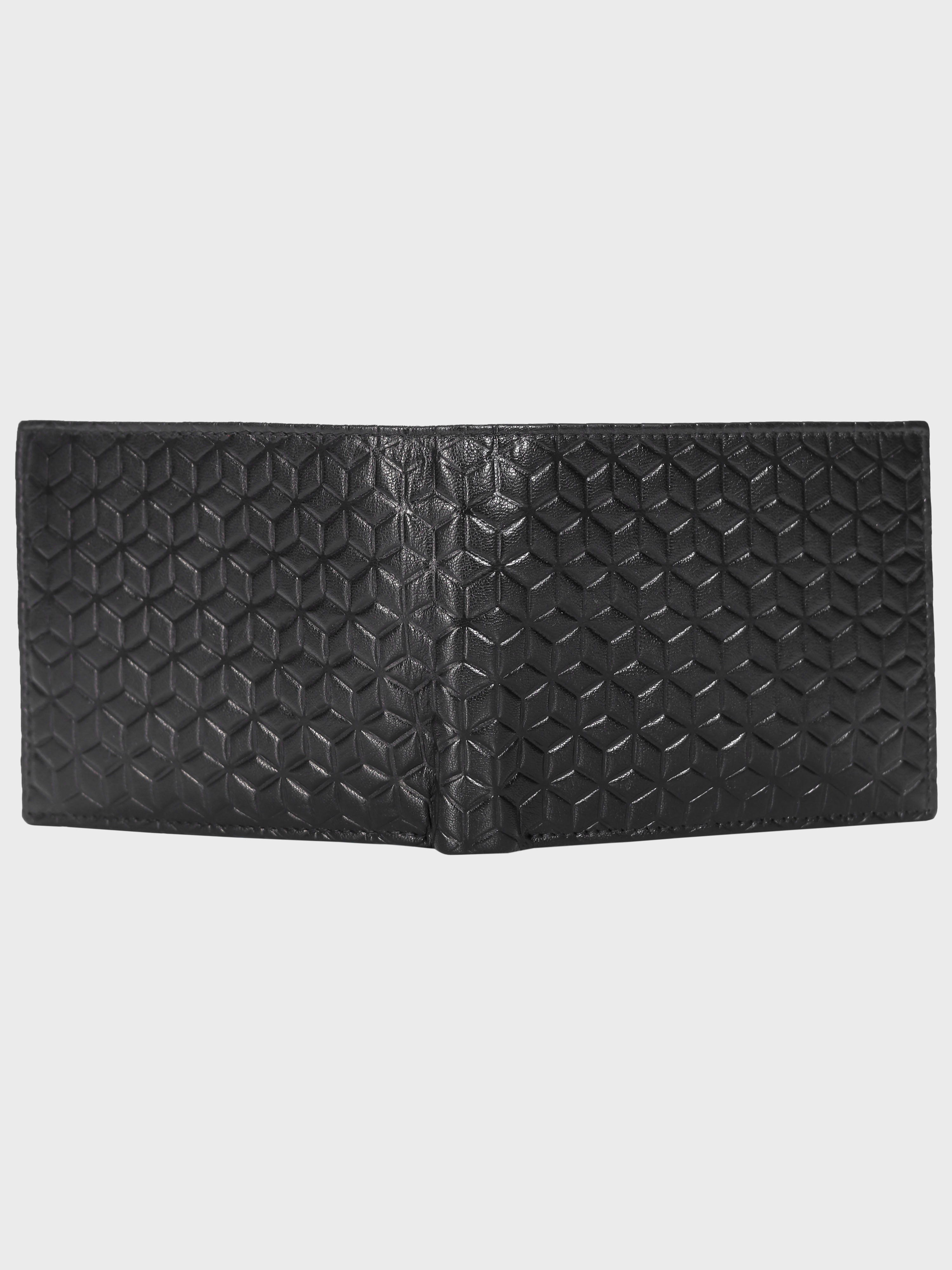 Genuine Leather - Hexagon Print Embossed - Men Leather Wallet