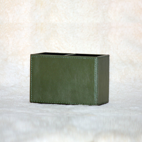 GENUINE LEATHER PEN STAND TWIN SLOTS 4 " HEIGHT X 6 " LENGTH