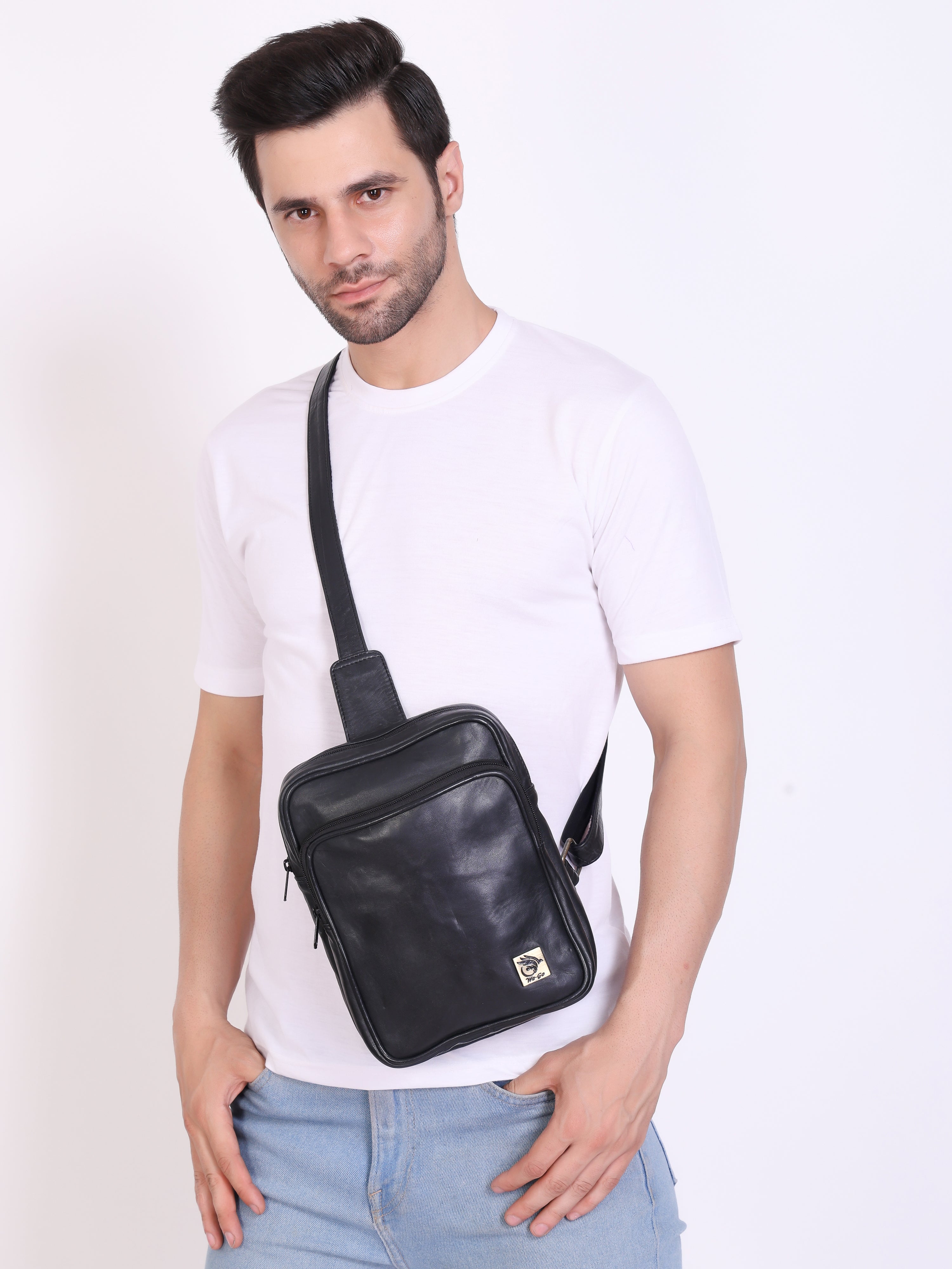 Unisex Genuine Leather ,Soft Luxurious Veg Tanned Two Toned - Travel Shoulder Strap Bag