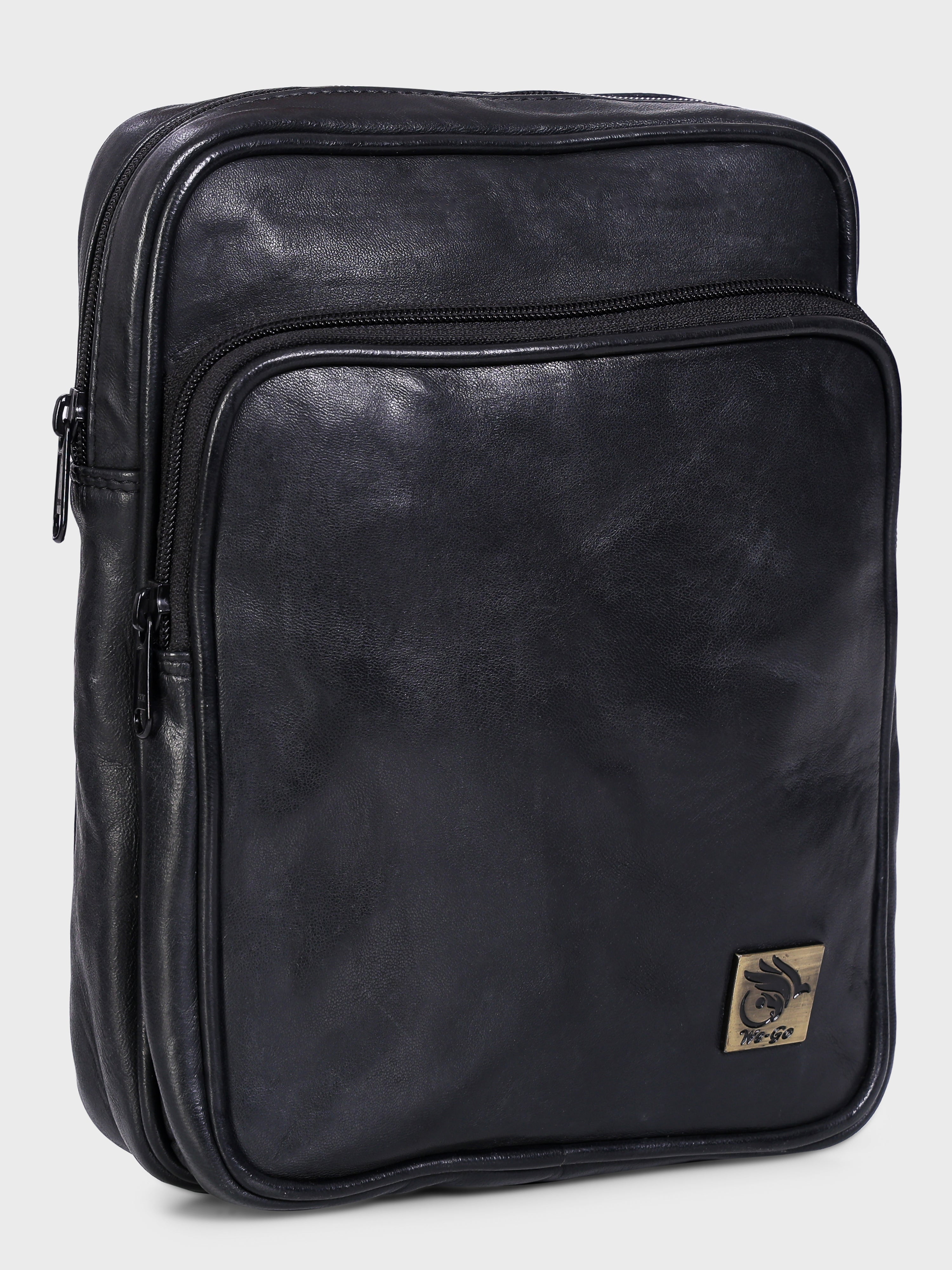 Unisex Genuine Leather ,Soft Luxurious Veg Tanned Two Toned - Travel Shoulder Strap Bag