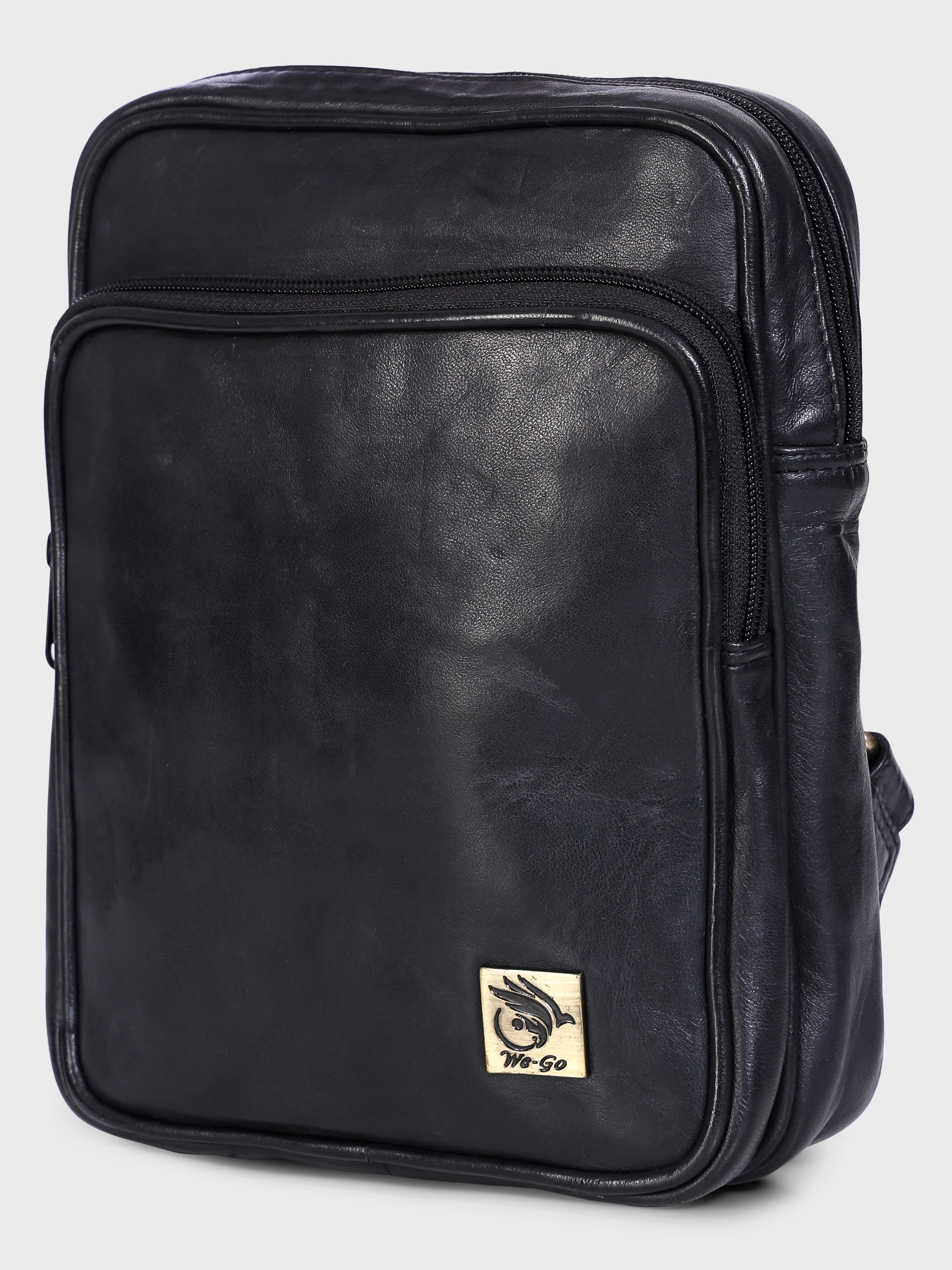 Unisex Genuine Leather ,Soft Luxurious Veg Tanned Two Toned - Travel Shoulder Strap Bag