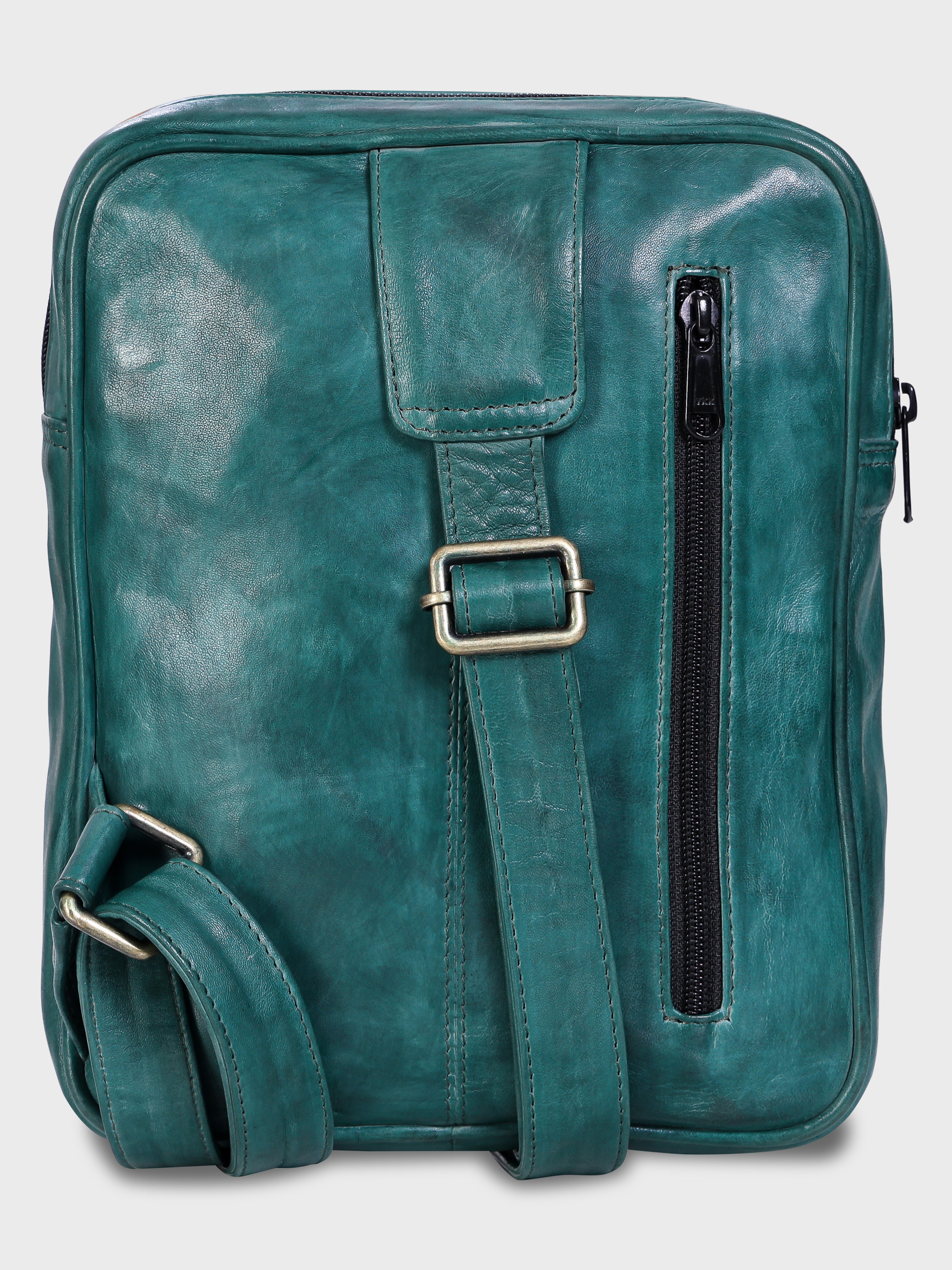 Unisex Genuine Leather ,Soft Luxurious Veg Tanned Two Toned - Travel Shoulder Strap Bag