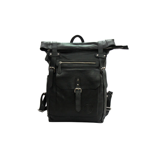 UNISEX GENUINE LEATHER ROLL-TOP BACKPACK WITH 14" LAPTOP COMPARTMENT