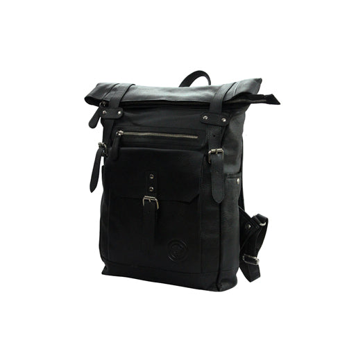 UNISEX GENUINE LEATHER ROLL-TOP BACKPACK WITH 14" LAPTOP COMPARTMENT