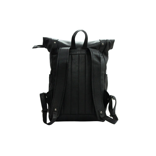 UNISEX GENUINE LEATHER ROLL-TOP BACKPACK WITH 14" LAPTOP COMPARTMENT