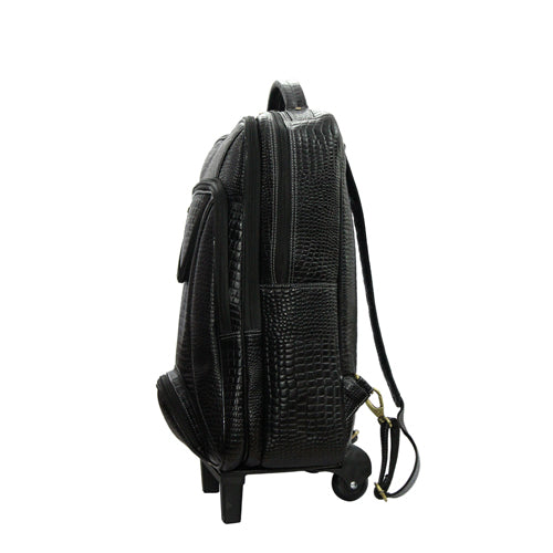 GENUINE LEATHER CROCO PRINT MULTIPURPOSE TRAVEL TROLLY BACKPACK WITH LAPTOP COMPARTMENT