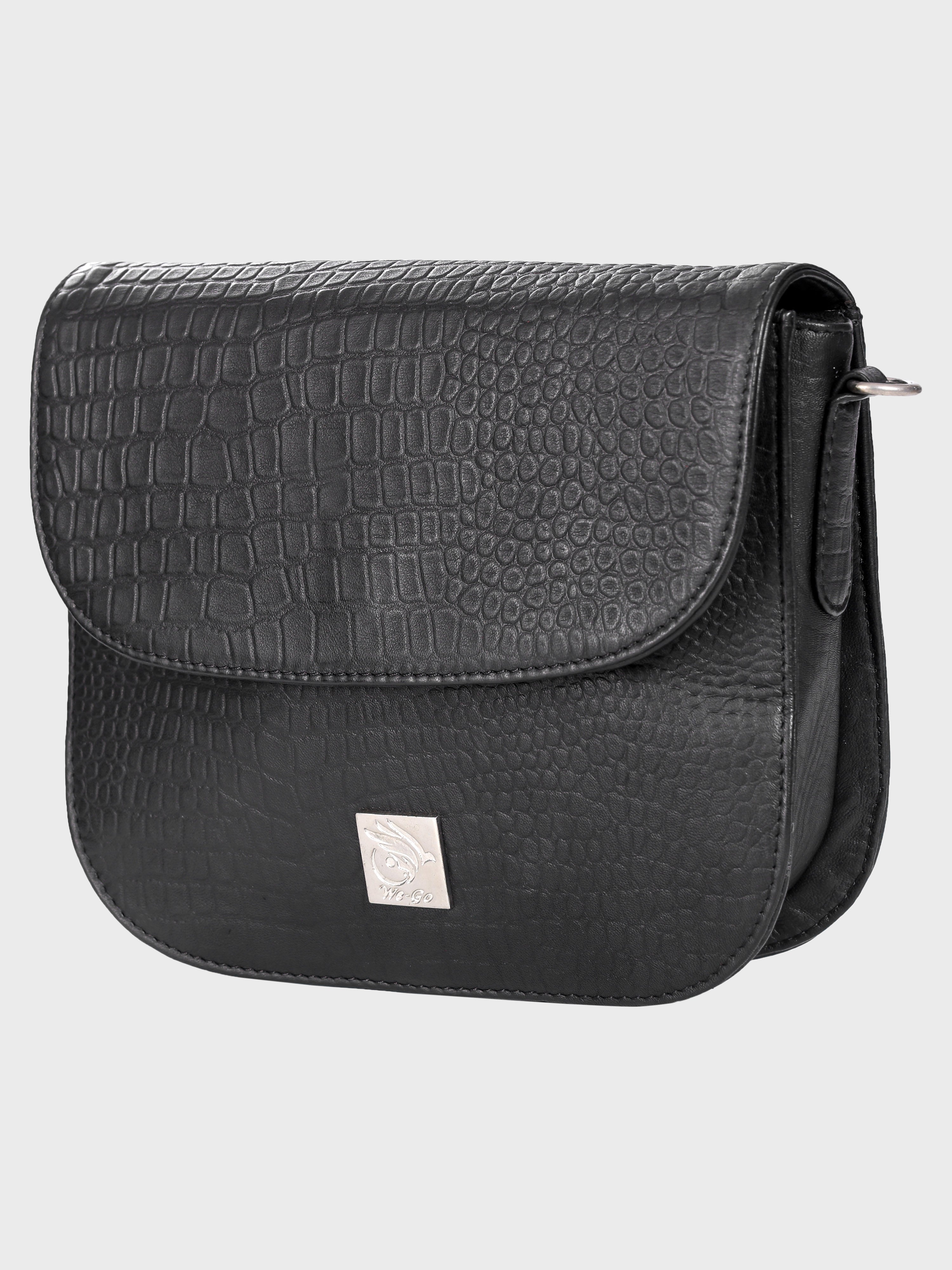 Genuine Leather , Women Trendy Front Magnet Closure , Croco Embossed Leather Bag