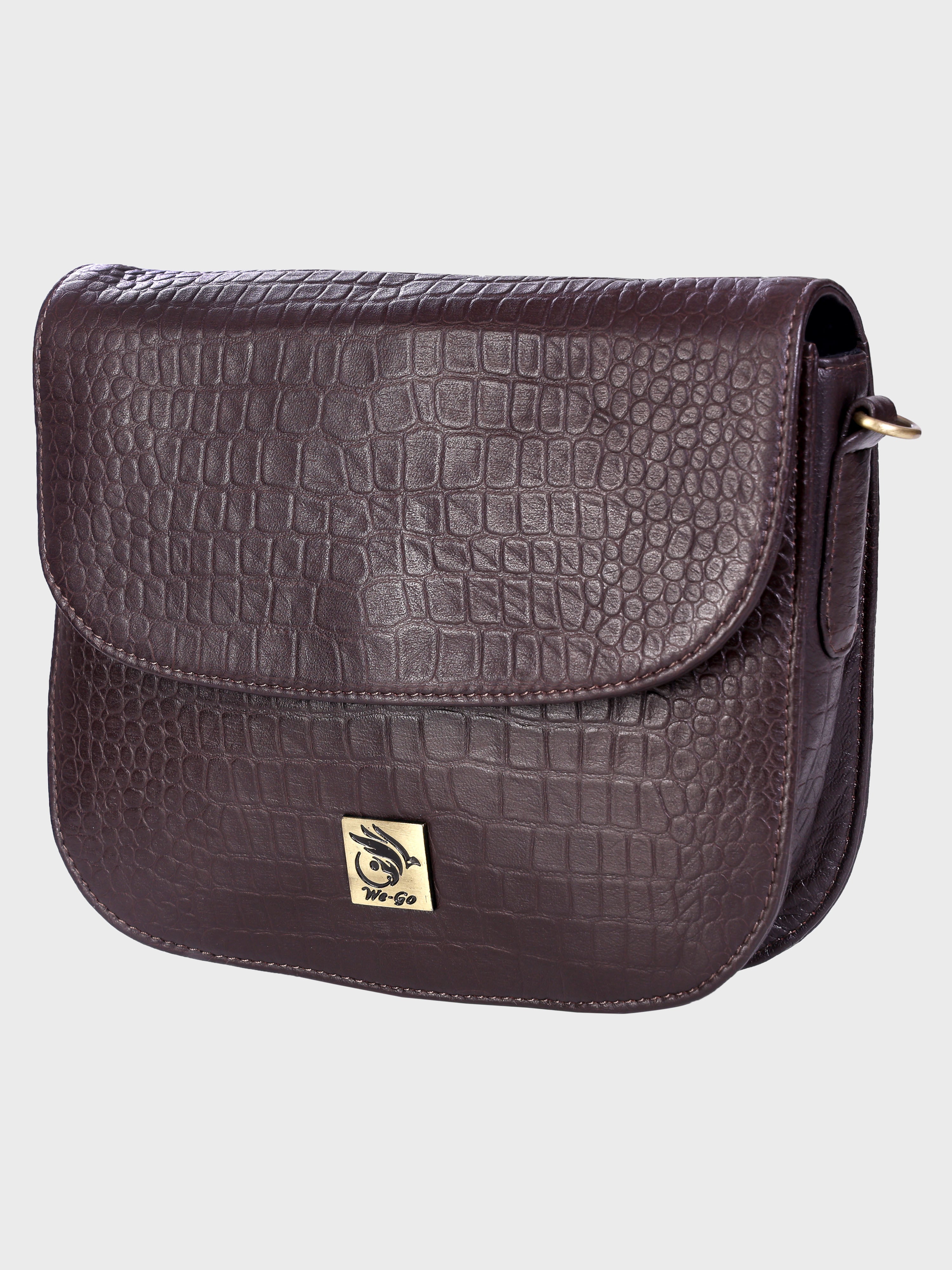 Genuine Leather , Women Trendy Front Magnet Closure , Croco Embossed Leather Bag