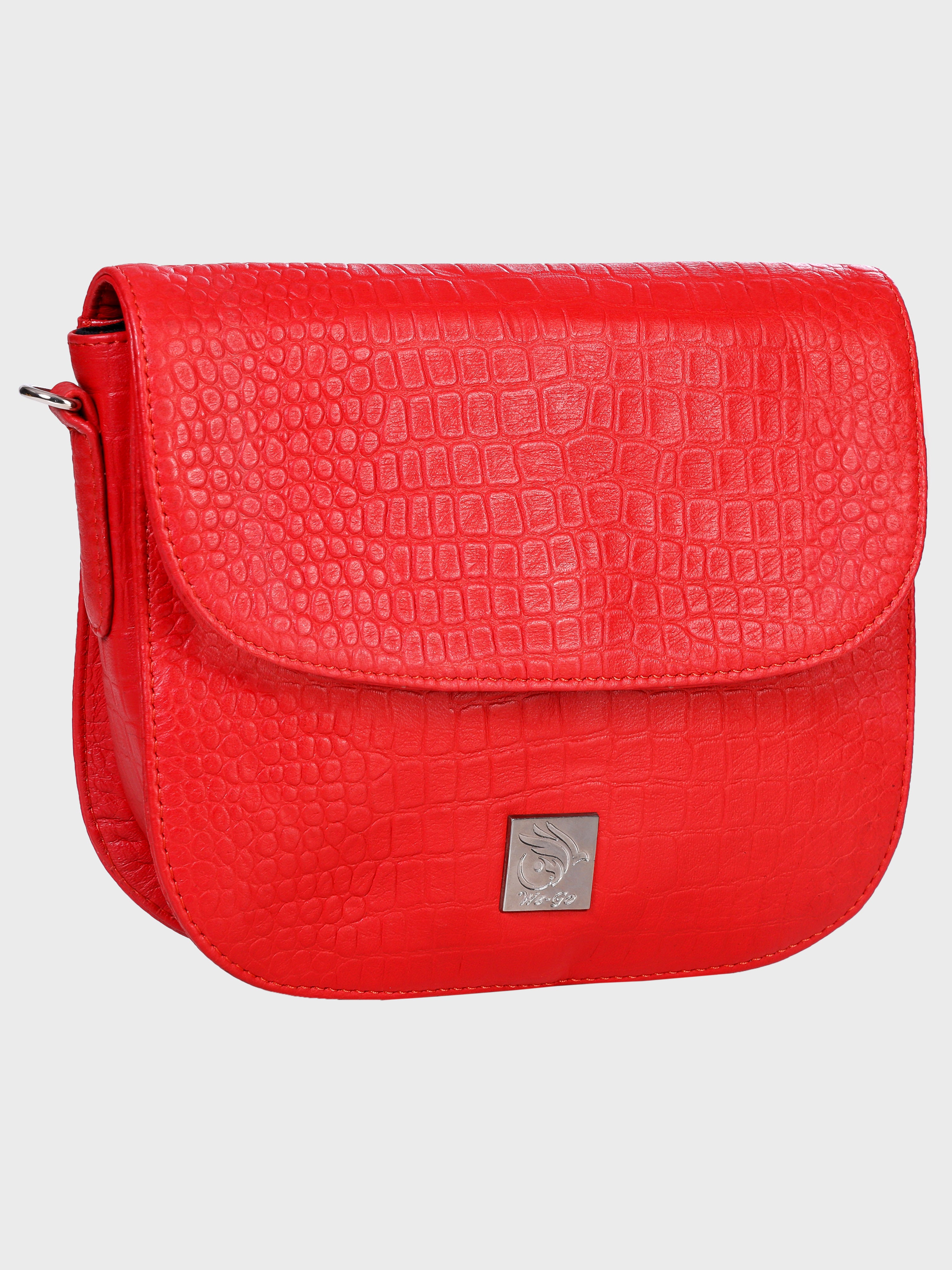Genuine Leather , Women Trendy Front Magnet Closure , Croco Embossed Leather Bag