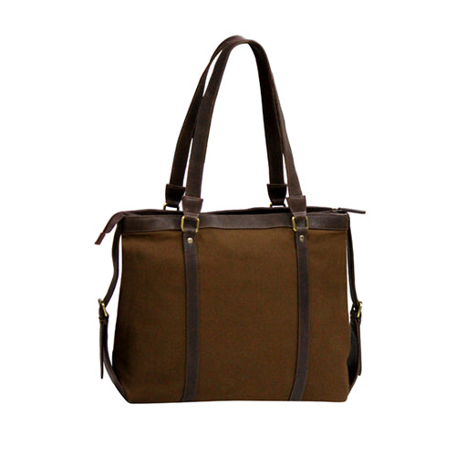 Genuine Leather And Waxed Canvas Women's Tote Bag With 15" Laptop Compartment