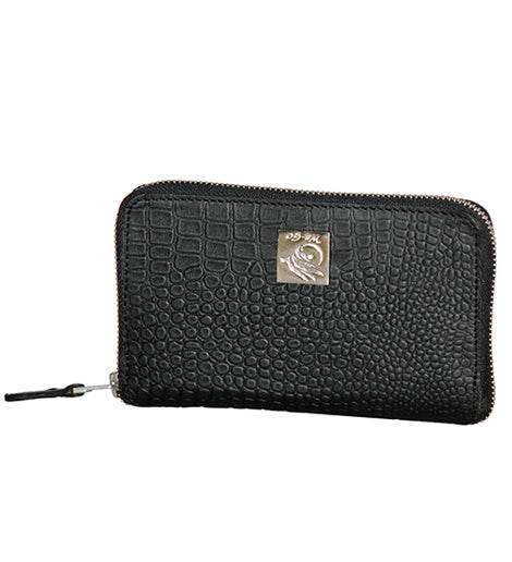 Genuine Leather , Croco Embossed Leather Women Wallet Black Color