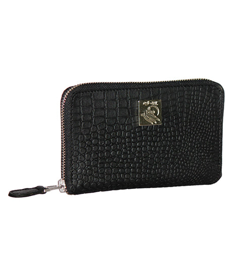 Genuine Leather , Croco Embossed Leather Women Wallet Black Color