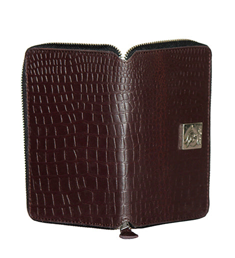 Genuine Leather , Croco Embossed Leather Women Wallet Brown Color