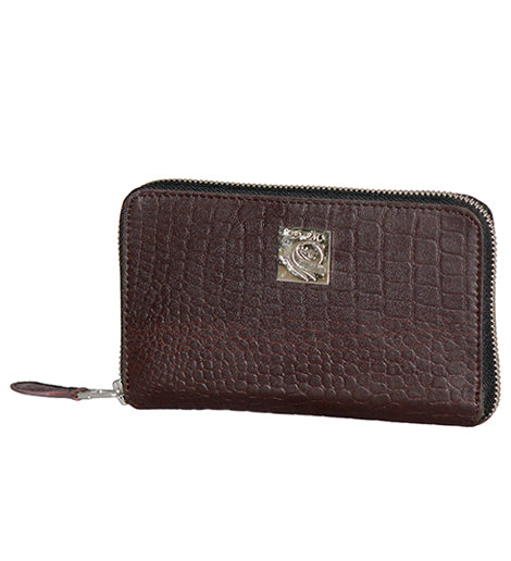 Genuine Leather , Croco Embossed Leather Women Wallet Brown Color