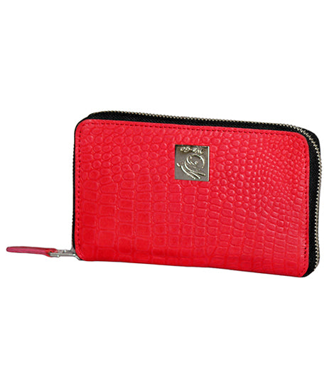 Genuine Leather , Croco Embossed Leather Women Wallet Red Color