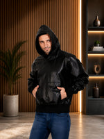Genuine Leather, Men's Leather Hoody Jacket