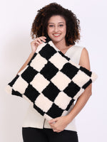 Front - Genuine Fur , Patchwork , Back - Genuine Leather , Luxurious Cushion Cover With Cushion