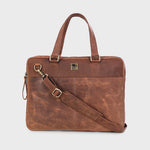 Genuine Leather Office Bag - Oil Pullup Leather , With Adjustable Shoulder Strap , With 13 " Laptop Compartment