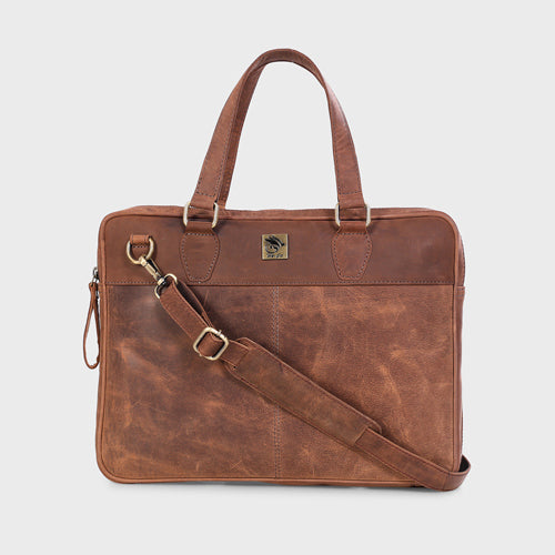 Genuine Leather Office Bag - Oil Pullup Leather , With Adjustable Shoulder Strap , With 13 " Laptop Compartment