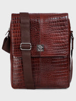 Unisex Genuine Leather - Messenger Bag , Croco Embossed Two Tone Effect Leather
