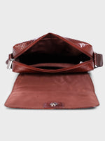 Unisex Genuine Leather - Messenger Bag , Croco Embossed Two Tone Effect Leather