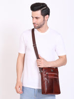 Unisex Genuine Leather - Messenger Bag , Croco Embossed Two Tone Effect Leather