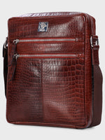 Unisex Genuine Leather - Messenger Bag , Croco Embossed Two Tone Effect Leather