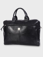 Genuine Leather Office Bag - Crocodile Embossed Print Leather Portfolio , With Adjustable Shoulder Strap , Can Accommodate 15 " Laptop