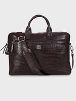 Genuine Leather Office Bag - Crocodile Embossed Print Leather Portfolio , With Adjustable Shoulder Strap , Can Accommodate 15 " Laptop