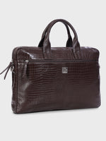 Genuine Leather Office Bag - Crocodile Embossed Print Leather Portfolio , With Adjustable Shoulder Strap , Can Accommodate 15 " Laptop