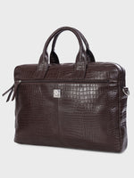 Genuine Leather Office Bag - Crocodile Embossed Print Leather Portfolio , With Adjustable Shoulder Strap , Can Accommodate 15 " Laptop