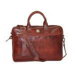 Genuine Leather Office Bag - Crocodile Embossed Print Leather Portfolio , With Adjustable Shoulder Strap , Can Accommodate 15 " Laptop