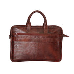 Genuine Leather Office Bag - Crocodile Embossed Print Leather Portfolio , With Adjustable Shoulder Strap , Can Accommodate 15 " Laptop
