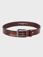 Genuine Leather Men's 40mm Belt with Hand-Stitched Weave Detail