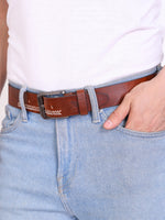 Genuine Leather Men's 40mm Belt with Hand-Stitched Weave Detail